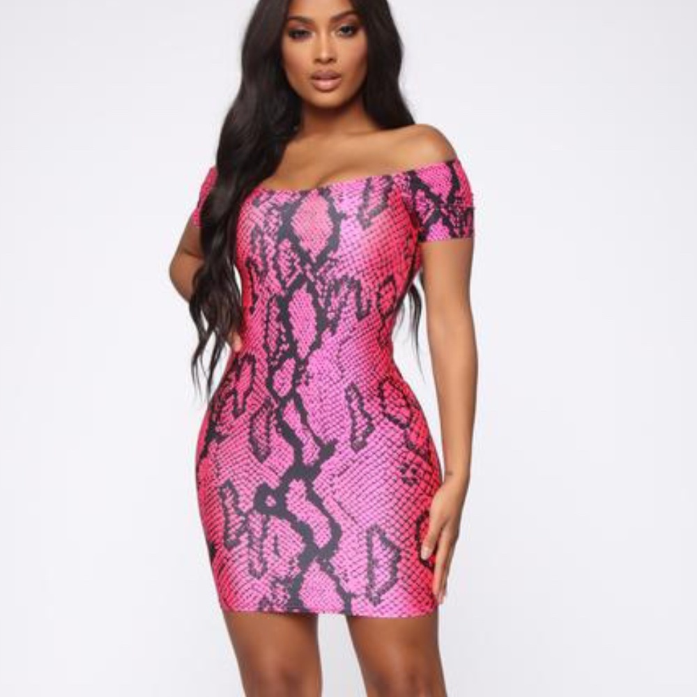 Fashion Nova Off Shoulder Snakeprint Dress NWT 1X